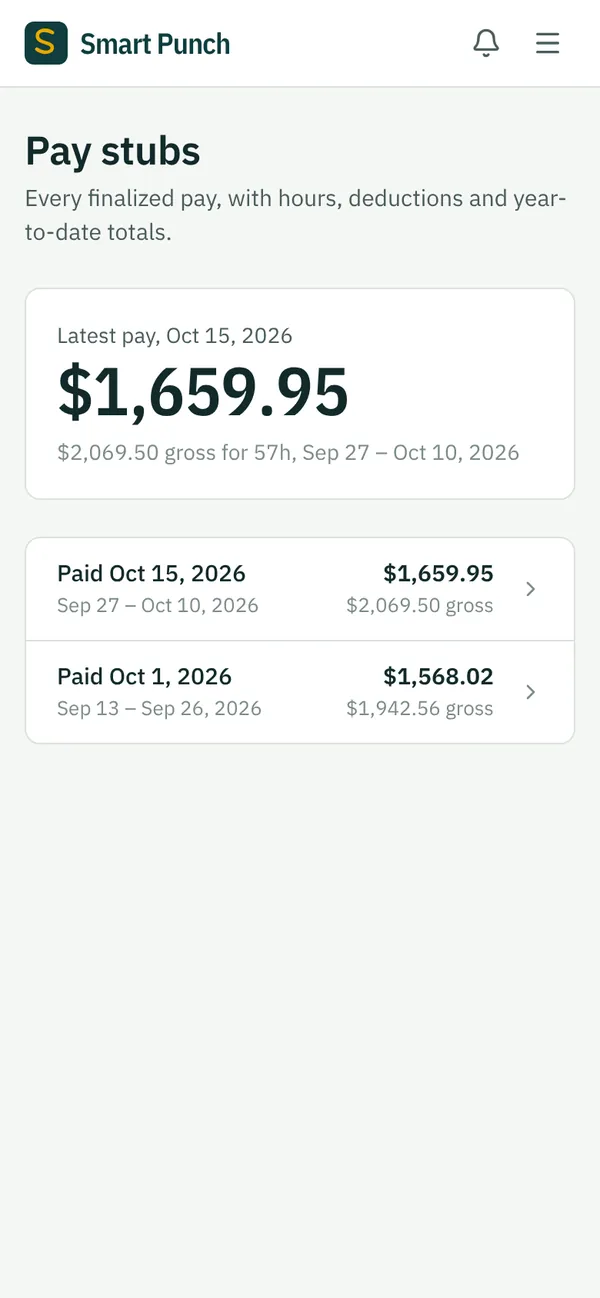 Her pay stubs on her phone, with the latest net pay.
